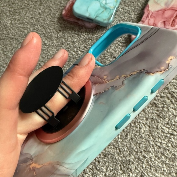 iPhone 16 pro max Marble and Geometric Phone Case Set - Pink, Blue, Gold - Picture 12 of 14